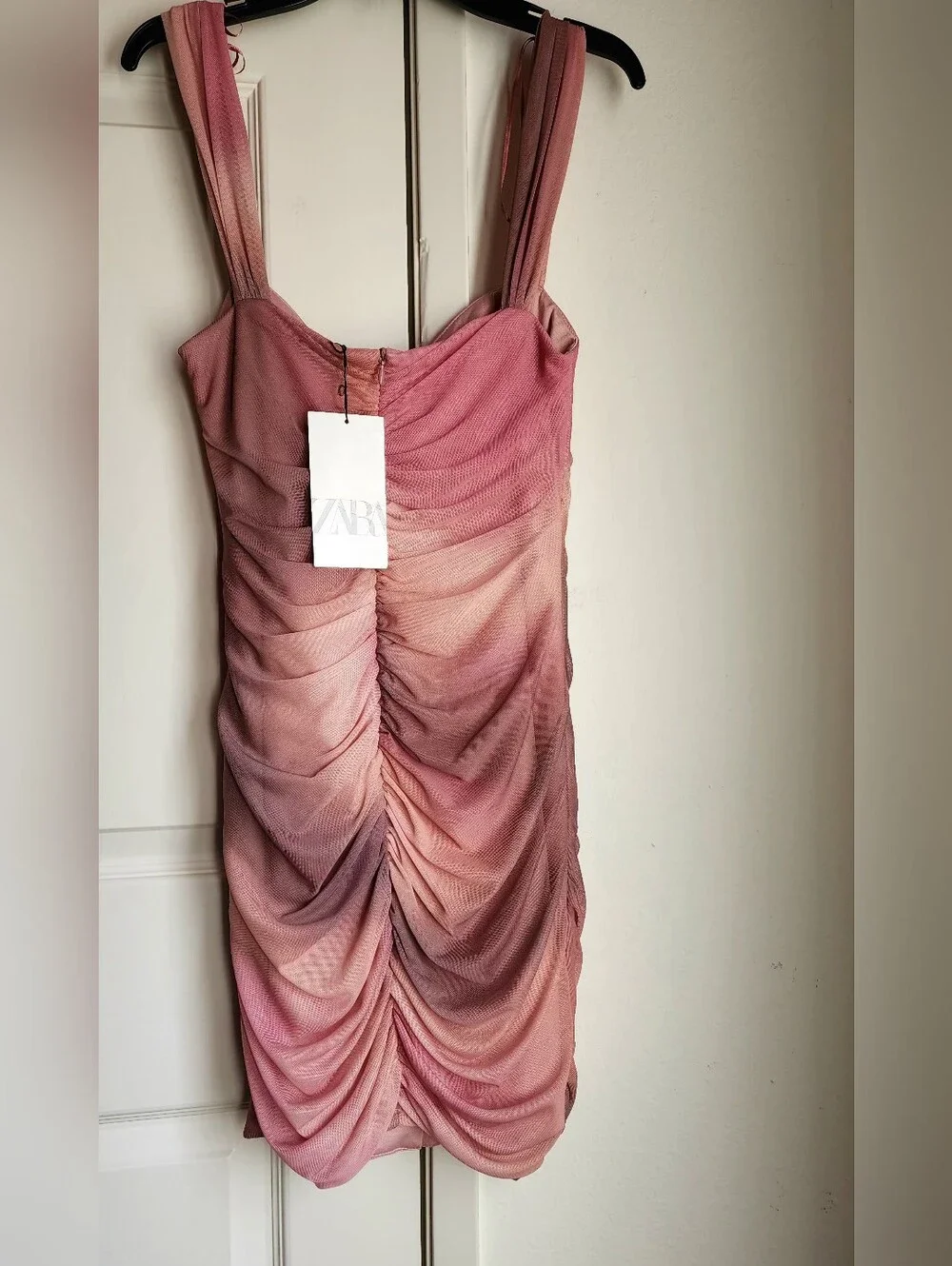 NWT ZARA Ruched Pink Ombre Sleeveless Dress - Picture 5 of 5